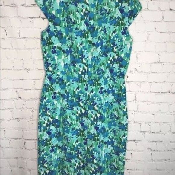 Calvin Klein Sleeveless Knee Length Ditsy Shift Dress Women Size 8 Green/Blue - Picture 8 of 9
